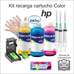 KIT UNIVERSAL RECARGA TINTA COLOR CARTUCHOS HP 300, 301, 302, 303, 304, 305, 350,ETC