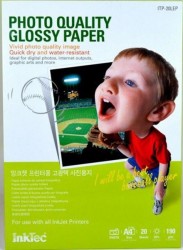 PAPEL FOTO GLOSSY INKTEC A4 DE 190g PAQUETE 20 HOJAS