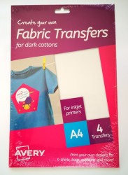 PAPEL TRANSFER AVERY PARA CAMISETAS ALGODON COLORES OSCUROS INK-JET DIN A4 PACK DE 4 HOJAS