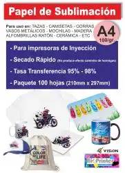 PAPEL A4 100g PARA SUBLIMACION  PAQUETE 100 HOJAS